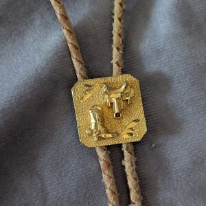 Western Gold-Tone Bolo Tie with Bull & Boot Accent